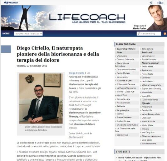 Intervista a Diego Ciriello su Lifecoach di Tgcom24: il naturopata pioniere della biorisonanza